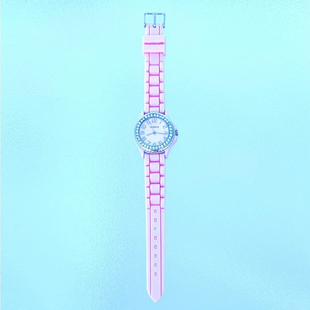 Geneva Pink with Crystal Rhinestones Ladies Analog Watch